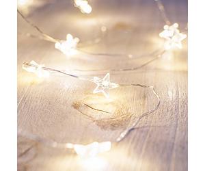 Lights4fun Christmas Star Fairy String Lights with 40 Micro Warm White LEDs on Silver Wire Battery Operated Timer 3.9m