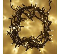 Lights4fun Core Series Outdoor String Lights 100 Warm White LEDs Fairy Lights Green Cable 10m Low Voltage Plug in Timer