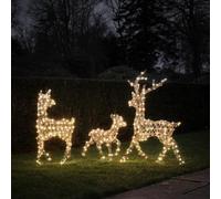 Lights4fun Dual LED Studley Light Up Reindeer Family (Stag, Doe & Fawn) with 560 LED Lights | Frames, Ground Stakes and Guy Ropes Included | Indoor & Outdoor Christmas Figures