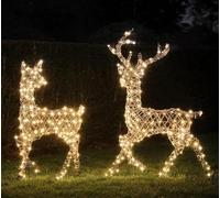 Lights4fun Dual LED Studley Stag (115 cm) & Doe (88 cm) Light Up Reindeer Duo with Warm White LED Lights | Frames, Ground Stakes and Guy Ropes Included | Indoor & Outdoor Christmas Figure