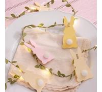Lights4fun Easter Bunny Garland with 20 Micro LED Lights and Faux Foliage, Battery Operated Easter Decoration for Shelves & Spring Home Styling