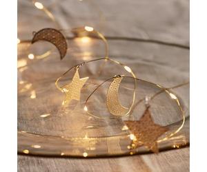 Lights4fun Filigree Gold Moon and Star Micro Warm White LED Battery Operated Ramadan String Light Garland 1.9m Indoor Use