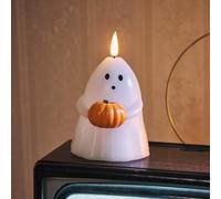 Lights4fun Halloween Ghost Holding Pumpkin TruGlow® LED Pillar Candle Battery Operated with Remote & Timer