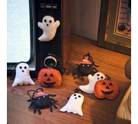 Lights4fun Halloween Set of 8 Felt Pumpkin, Ghost and Spider Hanging Ornaments for Twig Tree Decorations