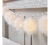 Lights4fun Indoor 10 LED White Fluffy Pom Pom Fairy String Lights with Timer ...