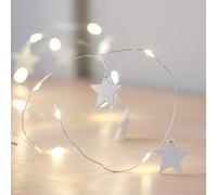 Lights4fun Indoor Christmas 20 Warm White Wooden Star Micro LED String Fairy Lights Battery Operated with Timer 1.9m