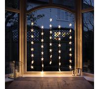 Lights4fun Indoor Hanging Festive Star Curtain Window Light with 40 Warm White LEDs on Clear Cable, Plug-in Safe Festive Christmas Display Window Decoration, 1m x 1m