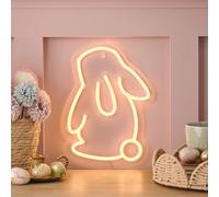 Lights4fun Indoor Neon Bunny Warm White LED Dimmable Wall Light Bedroom Wall Decor Neon Sign Plug In with Remote Control and Timer