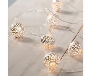 Lights4fun Indoor Silver Moroccan Ball Fairy String Lights Battery Operated 10 Warm White LEDs 1.35m