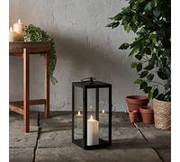 Lights4fun Large Black Metal Battery Operated Fully Waterproof Outdoor Garden LED TruGlow® Candle Lantern for Indoor Outdoor Use 35cm