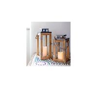 Lights4fun Large Nautical Wooden Decorative Candle Lantern LED Battery Operated with Rope Handle 34cm