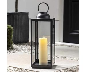 Lights4fun Large Slate Grey Metal Battery Operated Fully Waterproof Outdoor Garden LED Candle Lantern for Indoor Outdoor Use 46cm