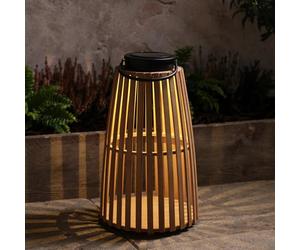 Lights4fun Large Sol Wooden Solar Lantern with Warm White LED, Outdoor Decorative Garden Lantern for Patios, Balconies & Summer Evenings
