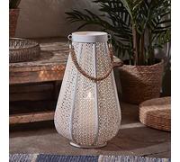 Lights4fun Large White Moroccan Hanging Lantern with TruGlow® Candle Battery Operated Rope Handle 38cm