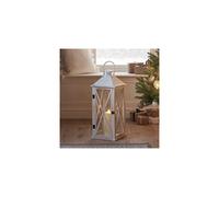 Lights4fun Large White Wooden Battery Operated LED TruGlow® Candle Lantern with Handle 59cm