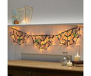 Lights4fun LED Black Spider Web Light Halloween Party Hanging Decoration Battery Operated with Timer 0.9m Indoor & Outdoor Use