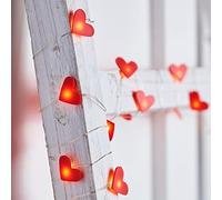 Lights4fun Love Red Heart Battery Operated Fairy String Lights 20 Warm White Micro LEDs Silver Wire with Timer 1.9m
