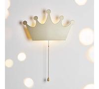 Lights4fun Metal Gold Crown Wall Light Battery Warm White LED Night Light Kids Bedroom 32cm