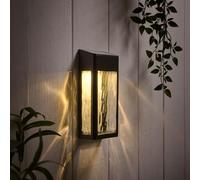 Lights4fun Outdoor Black Metal Solar Powered Crackle Glass Waterproof Fence Wall Lights Warm White and Colour Changing LED 25cm