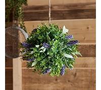 Lights4fun Outdoor Garden Artificial Lavender Topiary Ball Hanging Decoration with 50 Warm White Micro LEDs Battery Operated Timer 30cm