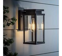 Lights4fun Outdoor Wall Light Metal Aluminium Black Outdoor Wall Lantern Wall Sconce Light Fixture with Clear Glass Shade
