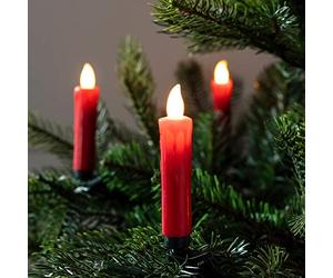 Lights4fun Pack of 20 Red Wax Battery Operated Remote Control LED Flameless Christmas Candles with Tree Clips