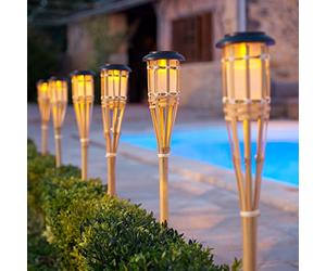 Lights4fun Pair of Large Solar Powered LED Bamboo Garden Tiki Torches