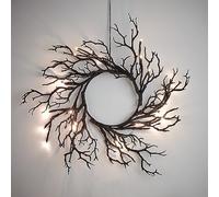 Lights4fun Pre Lit 24 Micro LED Black Glitter Battery Operated Halloween Front Door Wreath 40cm Indoor and Outdoor Decoration