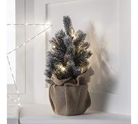 Lights4fun Pre Lit Artificial Frosted Mini Christmas Tree Decoration with 8 Warm White LEDs Battery Operated (H) 30cm