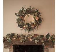 Lights4fun Pre Lit Micro LED Battery Operated Artificial Red Robin and Eucalyptus Autumn Winter Wreath and Garland Bundle Indoor Use
