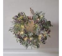 Lights4fun Purple Berry Pre-Lit Heart Wreath with 40 warm white micro LEDs