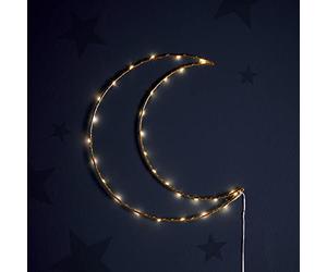 Lights4fun Ramadan Gold Osby Light Up Moon Hanging Decoration Warm White LEDs Battery Operated with Timer 30cm
