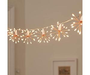 Lights4fun Rose Gold Starburst Chain Fairy String Lights with Timer 300 Warm White Micro LEDs Plug in for Indoor Use 3m