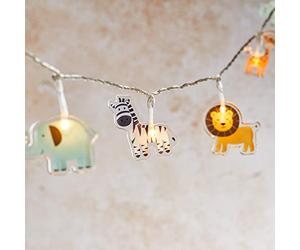 Lights4fun Safari Children’s Fairy String Lights - 12 Warm White LEDs - Battery Operated with Timer - Indoor Use - 2.1m Nursery Bedroom Decoration - Indoor Décor