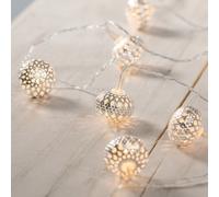 Lights4fun Set of 10 Indoor Silver Moroccan Fairy Lights Battery Operated 10 Warm White LEDs 1.35m