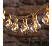 Lights4fun Set of 10 Natural Rope Outdoor Battery Festoon Lights with Warm White LEDs, Garden String Lights for Patios & Parties