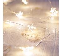 Lights4fun Set of 2 Battery Operated Star Fairy Lights with 40 Micro Warm White LEDs on Silver Wire 3.9m