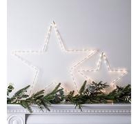 Lights4fun Set of 2 Christmas Indoor Light Up Star Window Decorations with 120 Warm White LEDs Battery Operated Timer