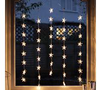 Lights4fun Set of 2 Christmas Indoor Star Curtain Window Light Decorations with 40 Warm White LEDs on Clear Cable Plug in 1m x 1m