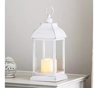 Lights4fun Set of 2 Distressed White Candle Lanterns Battery LED Indoor Outdoor Use 30cm