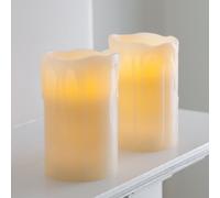 Lights4fun Set of 2 Flameless Dripping Wax Church Pillar Battery Operated LED Candles with Timer