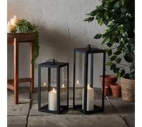 Lights4fun Set of 2 Large Black Metal Battery Operated Fully Waterproof Outdoor Garden LED TruGlow® Candle Lanterns for Indoor Outdoor Use