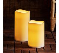 Lights4fun Set of 2 Large Outdoor Waterproof Flameless LED Pillar Candles Battery Operated with Timer