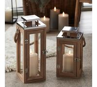 Lights4fun Set of 2 Nautical Wooden Decorative Battery