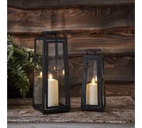 Lights4fun Set of 2 Outdoor Garden Solar Powered Black Metal Decorative TruGlow® LED Candle Lanterns Lights IP44 Waterproof