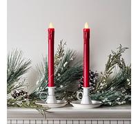 Lights4fun Set of 2 Red Wax Battery Operated LED Taper Candles 25cm