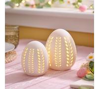 Lights4fun Set of 2 Scandi LED White matte Porcelain Egg Decorations