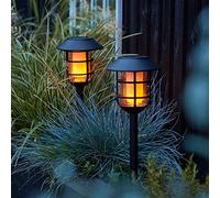 Lights4fun Set of 2 Solar Powered Moving Flame Torches Outdoor IP44 Waterproof Decorative Garden Pathway LED Stake Lights