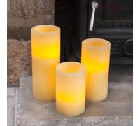 Lights4fun Set of 3 Battery Operated Church Pillar Wax LED Candles with Timer