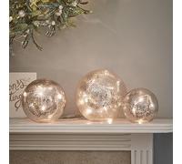 Lights4fun Set of 3 Fairy Light Mercury Crackle Ball Effect Glass Orbs Battery Operated Table Lamp Decor for Home Warm White LEDs with Timer and Remote Control for Indoor Use